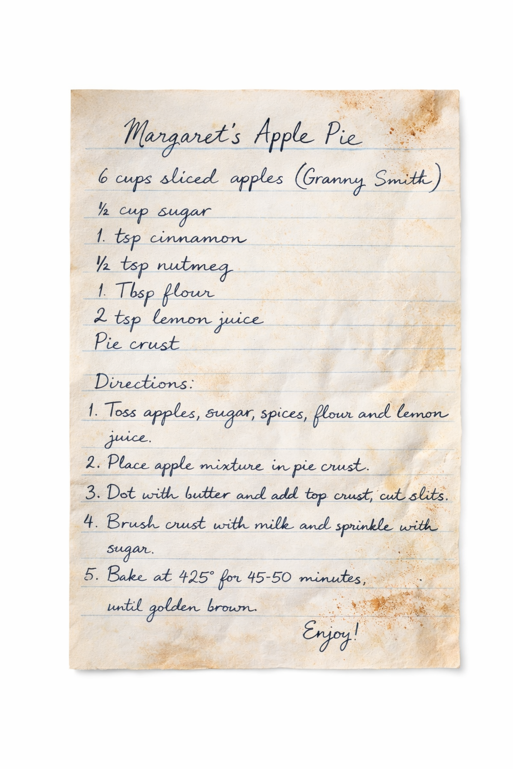 'Grandma's Famous Apple Pie Recipe'