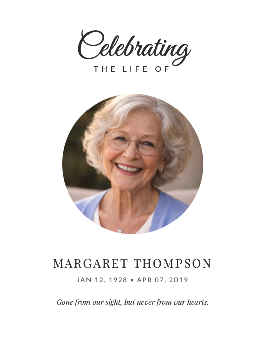 Funeral program cover for Person Name