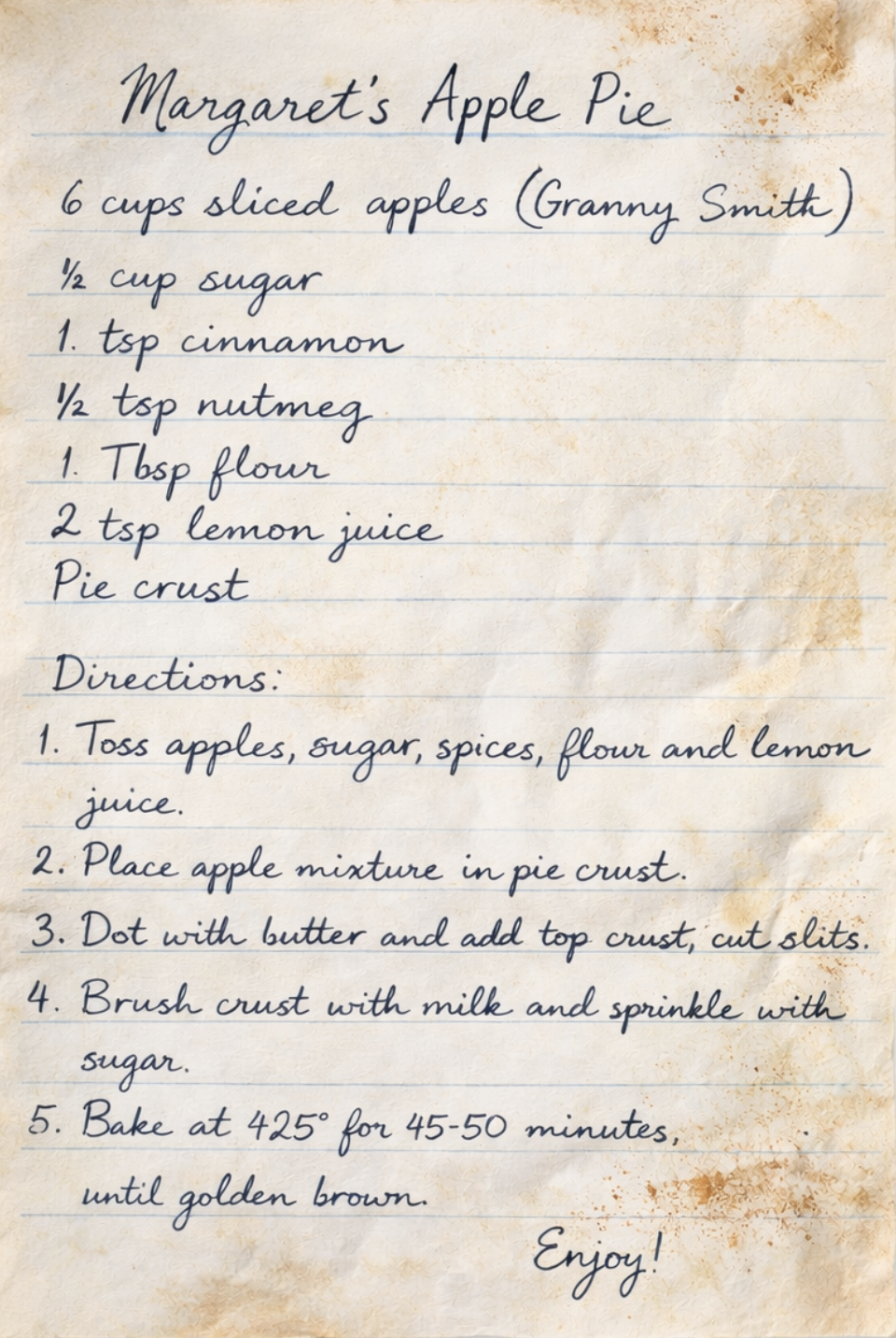 'Grandma's Famous Apple Pie Recipe'